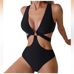 Women’s Black Cutout One-Piece Swimsuit